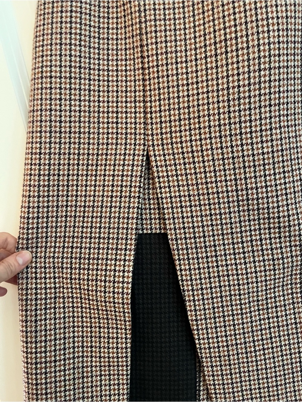 Maje Midi Skirt with Side Slit in Brown Black Cream Houndstooth - Picture 3 of 4